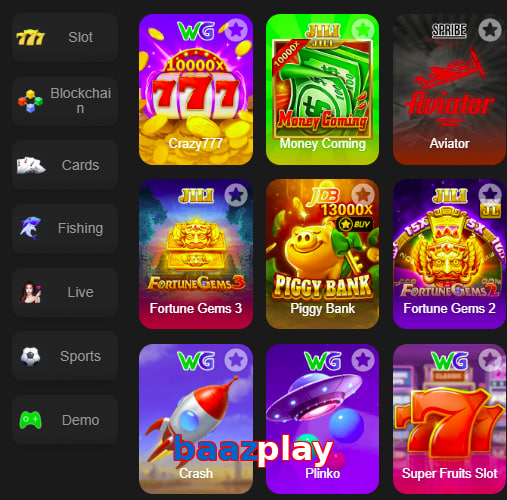 Main screen of Baazplay game page for PK players